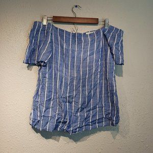 Thread & Supply Top Off the Shoulder Blouse Blue Vertical Stripe To Size Medium